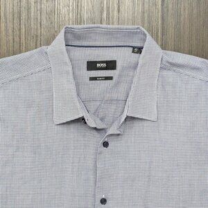 Hugo Boss | Men's Shirt with Navy Blue Houndstooth Pattern